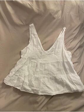 GAP White V-Neck Tiered Cotton Gauze Tank